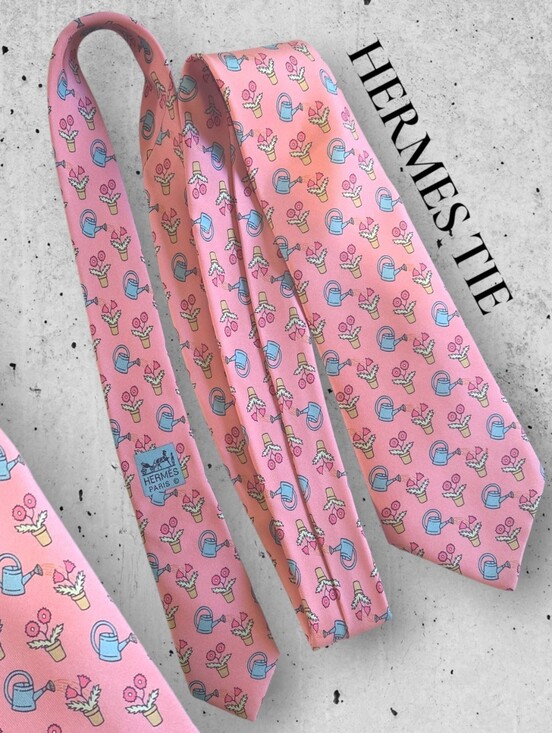 Hermes Other - EUC Vintage Hermes Paris Silk Tie Pink Watering Can Flower Pot Novelty 7484